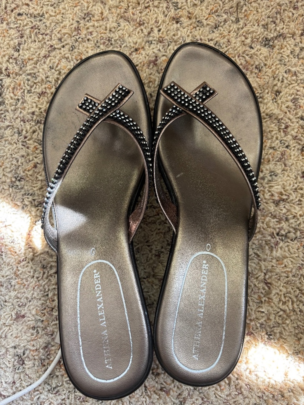 Thong style wedge sandals with rhinestones by Athena Alexander
